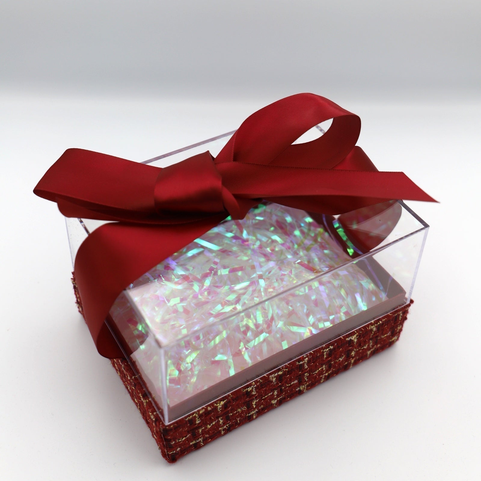 Clear Gift Box with ribbons - 3 COLOR VARIANTS - Red - Gift box