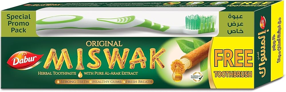 Dabur Miswak toothpaste 190gm with free toothbrush pack of 6 - Beauty