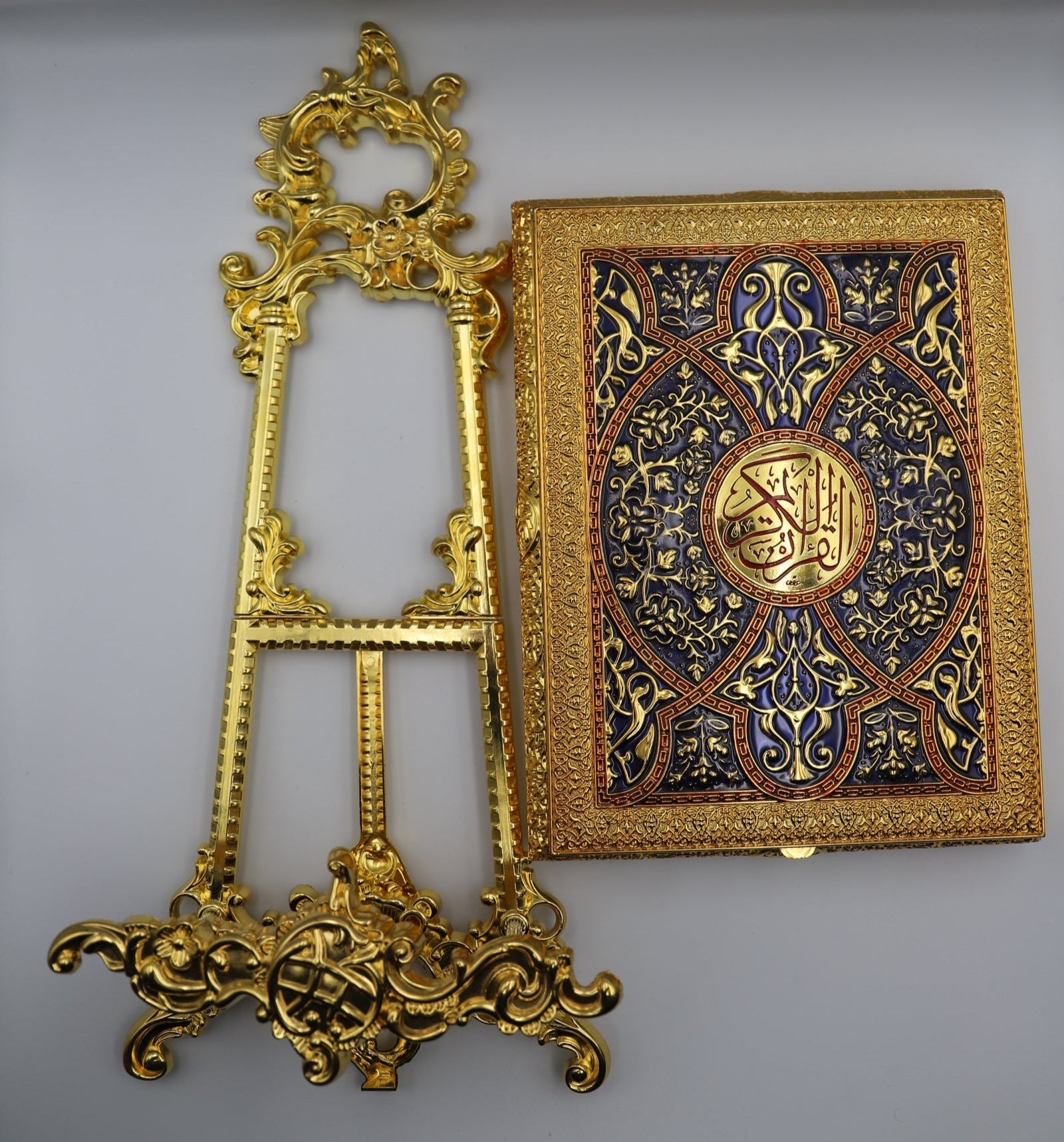 Metal Quran Box & Holder - Gold & Amethyst - Religious Art