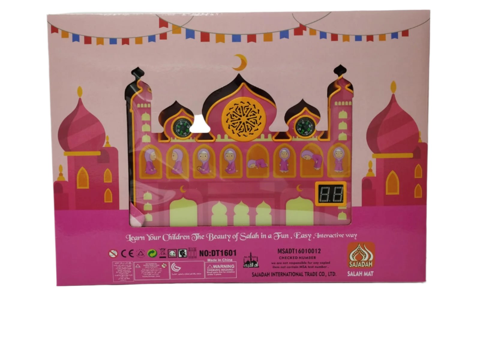 Smart Educational Muslim Interactive Prayer Mat With Built In Qibla Director Blue/Pink - Prayer Mat